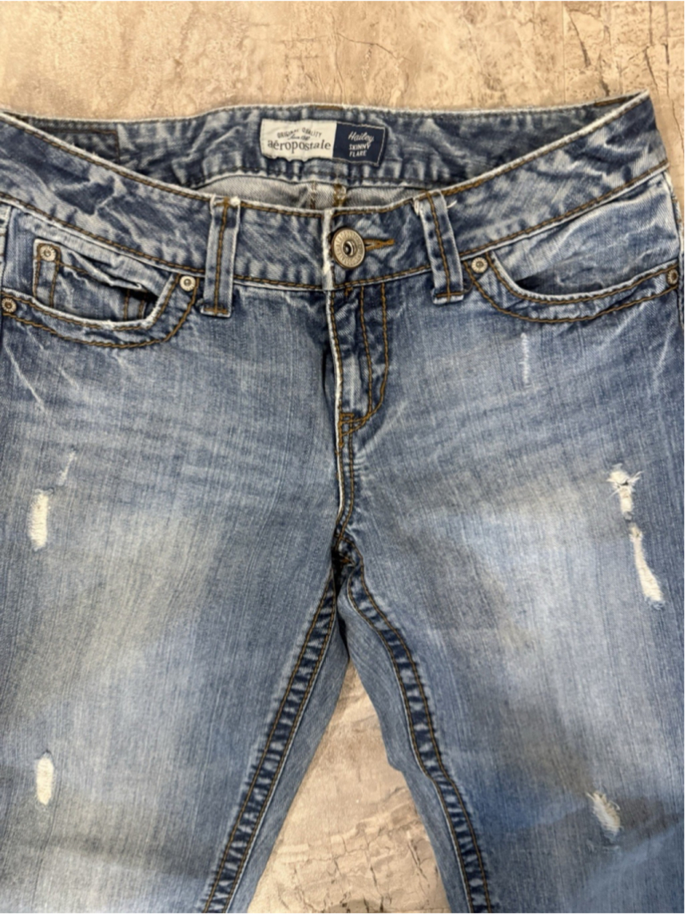 Aeropostale Hailey Skinny Flare Jeans Distressed Low Rise Size 7/8 Reg W 30 Y2K - Picture 4 of 8